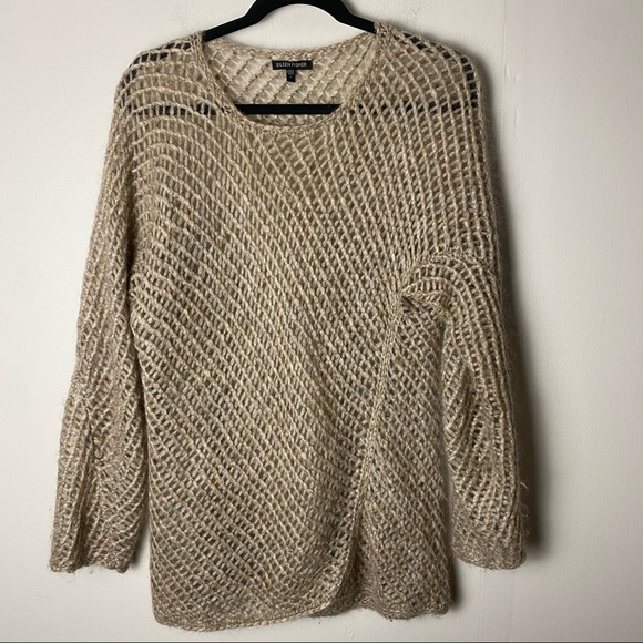 Eileen Fisher Open Knit Mohair Wool Blend Coastal Grandma Beachy Sweater Small - Picture 2 of 6